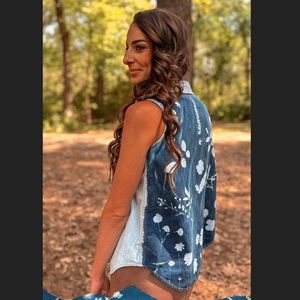 Girls XL 14/16 Cyanotype Sleeveless Vest | Botanical Print Bluegrass Vest
